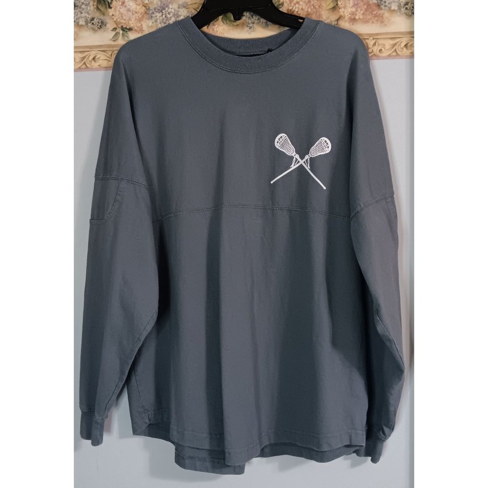 Behind The Back Medium Blue Pennant Lacrosse Casual Athleisure Shirt